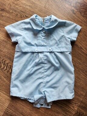 A Little Angel Vintage Style Blue Baby Boy Bubble Romper Size 6-9 Months